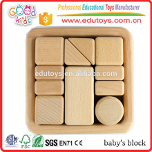 11pc Top Grade Beech Wood Baby Block Toy, Montessori Inspired Sensory Kids Block Toy